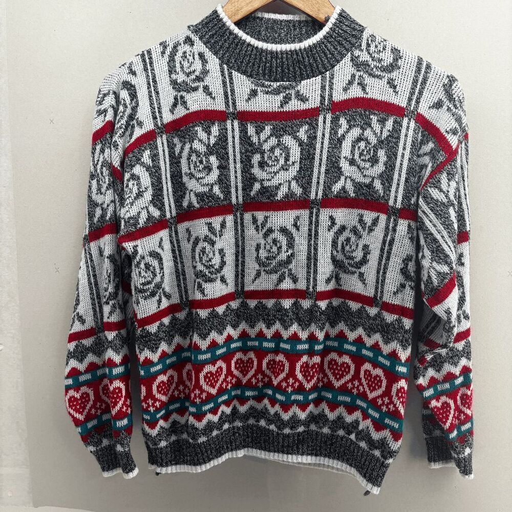 Vintage Hot Cashews Roses & Harts Valentines Day 80s Sweater Womens Small
